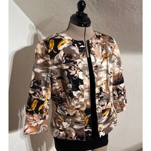 Coldwater Creek Petite 12 Abstract Floral Zip Jacket | 3/4 Sleeve Lined Blazer